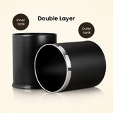 Dolphy Round Leatherette Room Bin 10L – Black Waste Bin with Stainless Steel Rim, Elegant Hotel Room Rubbish Bin, Durable & Stylish Design