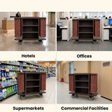 Dolphy Housekeeping Trolley Cart with Integrated Waste Bin – Brown Metal | 140x50x121cm