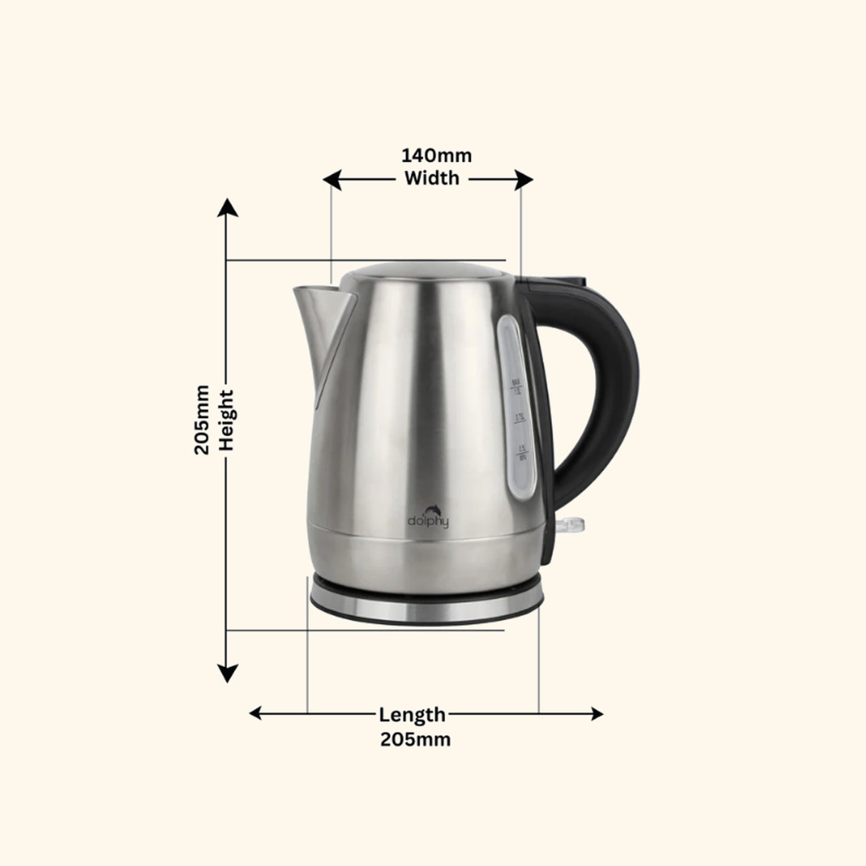 Dolphy 1.0L Electric Kettle – Stainless Steel, 1850 -2200W Fast Boil, Auto Shut-Off & Overheat Protection, Compact Hot Water Boiler for Tea & Coffee