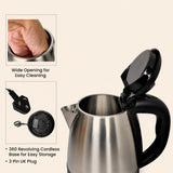 Dolphy 1.2L Electric Kettle – Stainless Steel, Fast Boil, Auto Shut-Off, 360 Swivel Base & Single-Touch Lid – Silver