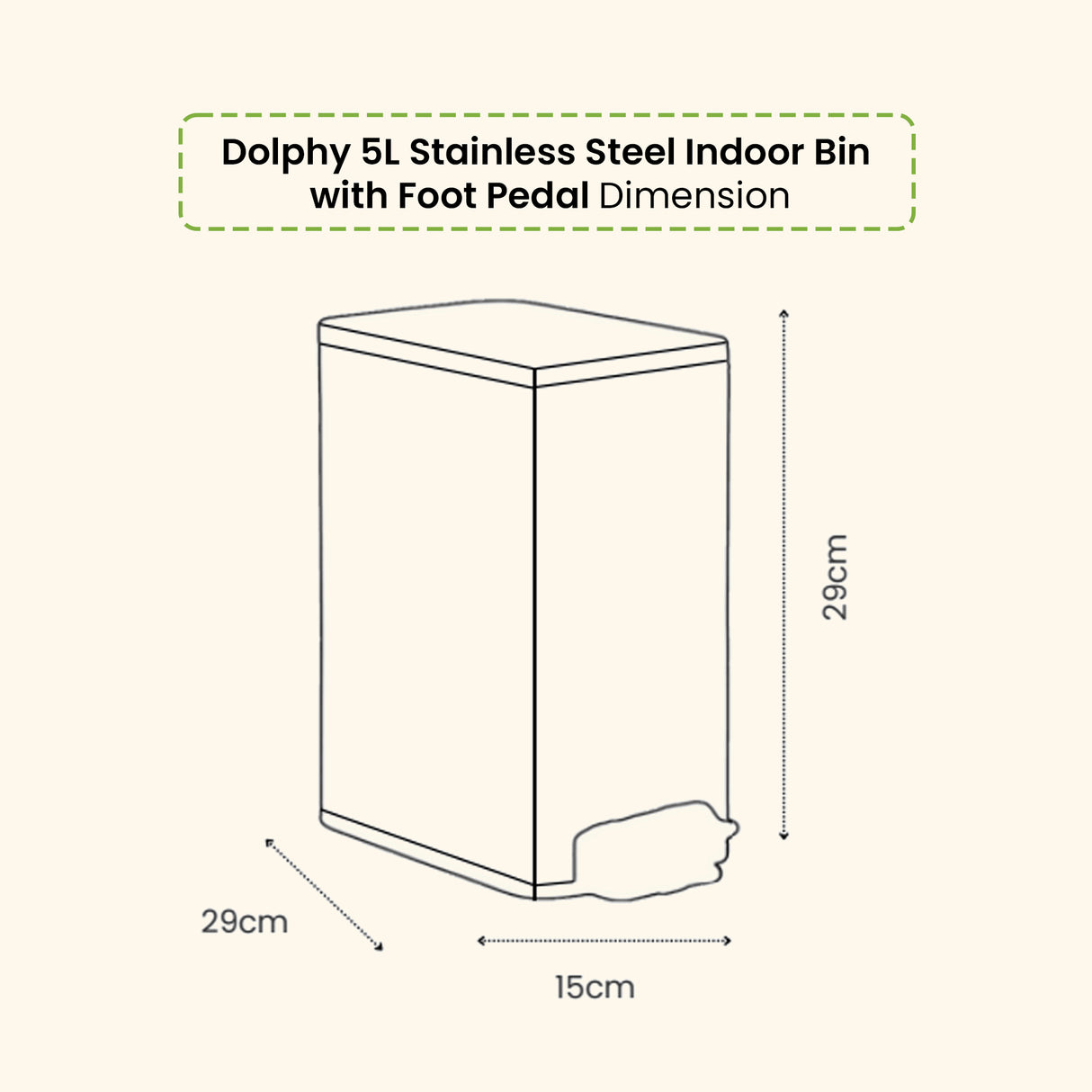 Dolphy 5L Stainless Steel Indoor Bin with Foot Pedal – Compact Soft-Close Waste Bin for Bathroom, Kitchen, Office & Hotel – Silver