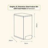Dolphy 5L Stainless Steel Indoor Bin with Foot Pedal – Compact Soft-Close Waste Bin for Bathroom, Kitchen, Office & Hotel – Silver