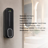 Dolphy 300ml Wall Mount Soap Dispenser – Black ABS Plastic, Manual Push, Refillable for Liquid Soap, Sanitiser, Lotion