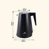 Dolphy 800ml Electric Kettle – Black Stainless Steel, Fast Boil with 360 Swivel Base, Auto Shut-Off & One-Touch Lid for Home, Hotel & Office Use