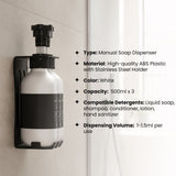 Dolphy 500ml Manual Soap Dispenser (Pack of 3) – White ABS & Steel Wall Mount, Refillable Liquid Dispensers for Bathroom, Kitchen & Commercial Use