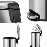 Dolphy 5L Stainless Steel Round Pedal Bin – Compact Foot Pedal Trash Can for Bathroom, Office, Hotel & Washroom Use – Silver Finish