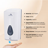 Dolphy Automatic Touch-Free Soap & Sanitiser Dispenser 1000ml – White ABS, Infrared Sensor, Refillable Design for Hygienic Liquid Dispensing in Commercial & Home Use