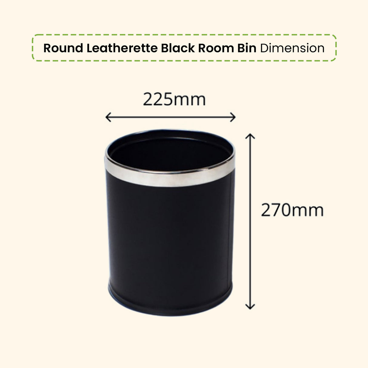 Dolphy Round Leatherette Room Bin 10L – Black Waste Bin with Stainless Steel Rim, Elegant Hotel Room Rubbish Bin, Durable & Stylish Design