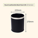 Dolphy Round Leatherette Room Bin 10L – Black Waste Bin with Stainless Steel Rim, Elegant Hotel Room Rubbish Bin, Durable & Stylish Design
