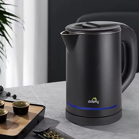Dolphy 800ml Electric Kettle – Matte Black, Double Body, Rapid Boil, Auto Shut-Off, Compact Stainless Steel Hot Water Boiler for Tea & Coffee