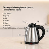 Dolphy 800ml Stainless Steel Electric Kettle – 360 Swivel Base, Fast Boil, Auto Shut-Off, Food-Grade Build, Compact Travel Kettle for Home, Office & Hotel Use – Silver