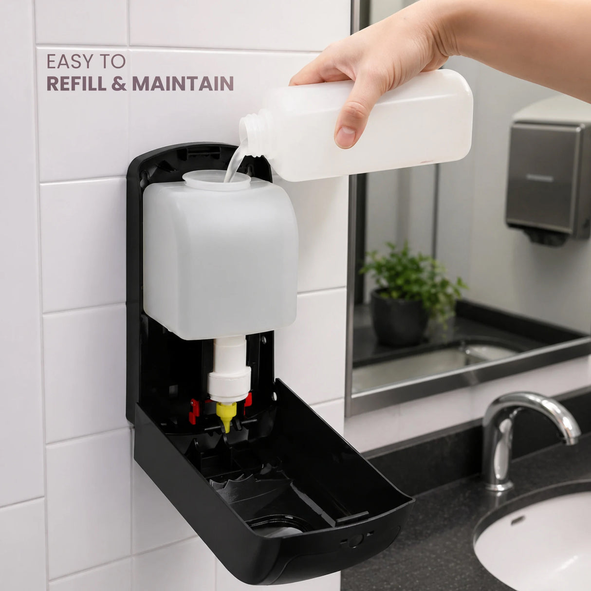 Dolphy Manual ABS Soap & Sanitiser Dispenser 1000ml – Wall Mounted Refillable Unit for Liquid Soap, Shampoo & Lotion – Black