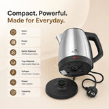Dolphy 1.2L Electric Kettle – Stainless Steel, Fast Boil, Auto Shut-Off, 360 Swivel Base & Single-Touch Lid – Silver