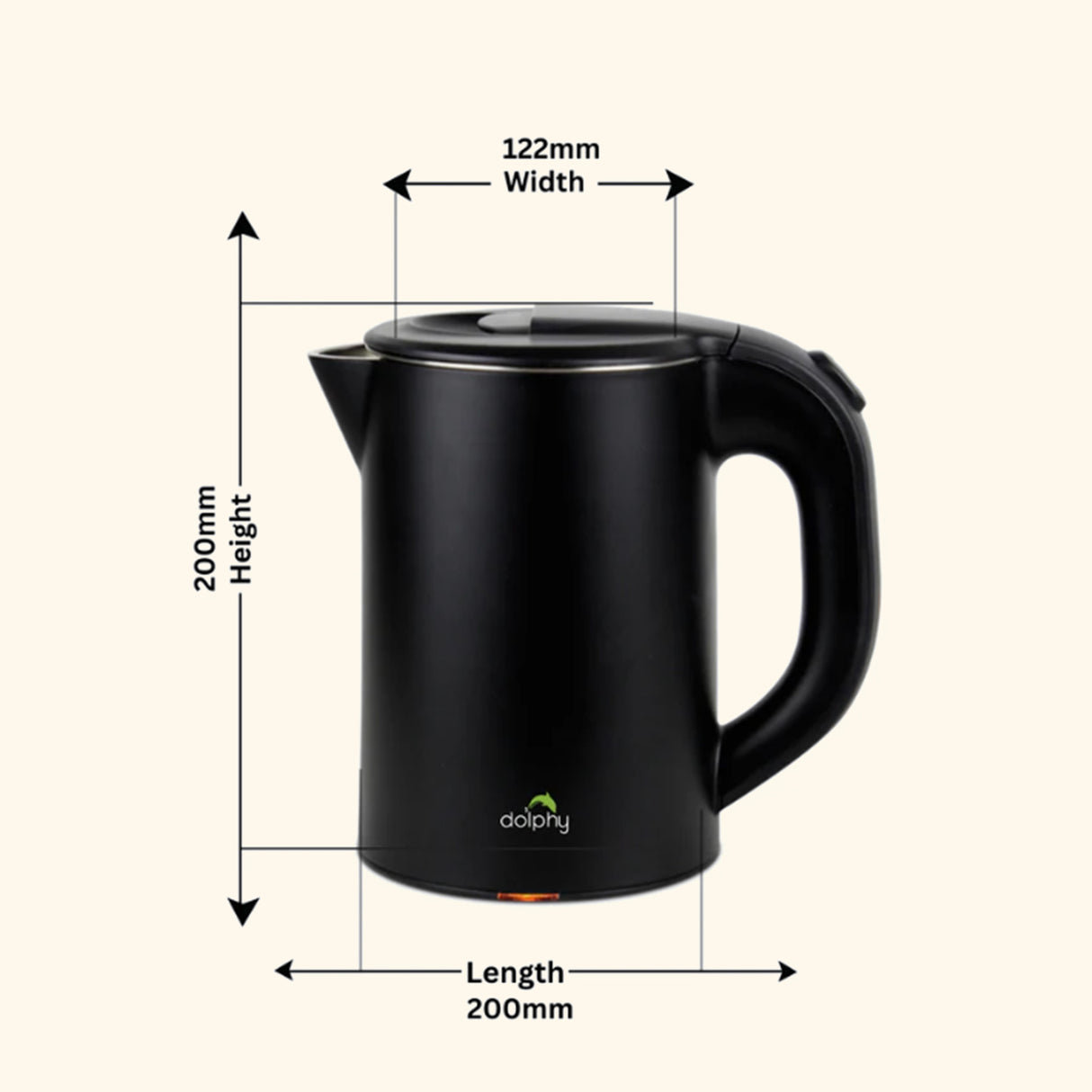 Dolphy 800ml Electric Kettle – Matte Black, Quick Boil, Auto Shut-Off, Stainless Steel, Compact Hot Water Boiler for Tea & Coffee