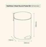 Dolphy 3L Round Stainless Steel Pedal Bin – Compact Foot Pedal Trash Can with Soft-Close Lid for Bathroom, Office & Bedroom – Matte Silver