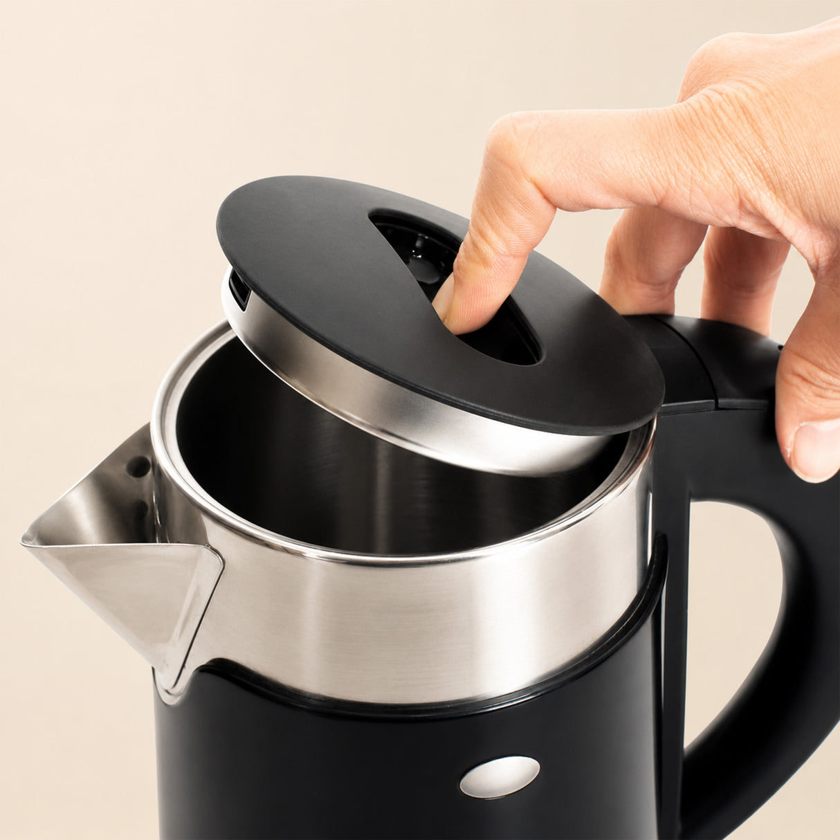 Dolphy 600ml Electric Kettle – Compact Black Stainless Steel, Fast Boil, Auto Shut-Off, 360 Swivel Base for Tea & Coffee
