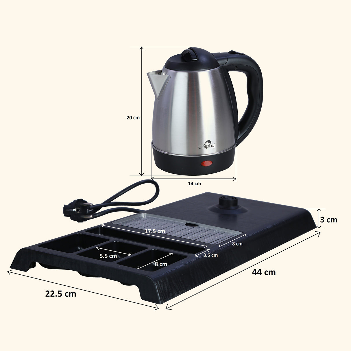 Dolphy 1.2L Electric Kettle – Stainless Steel, Fast Boil, Auto Shut-Off, 360 Swivel Base & Single-Touch Lid – Silver