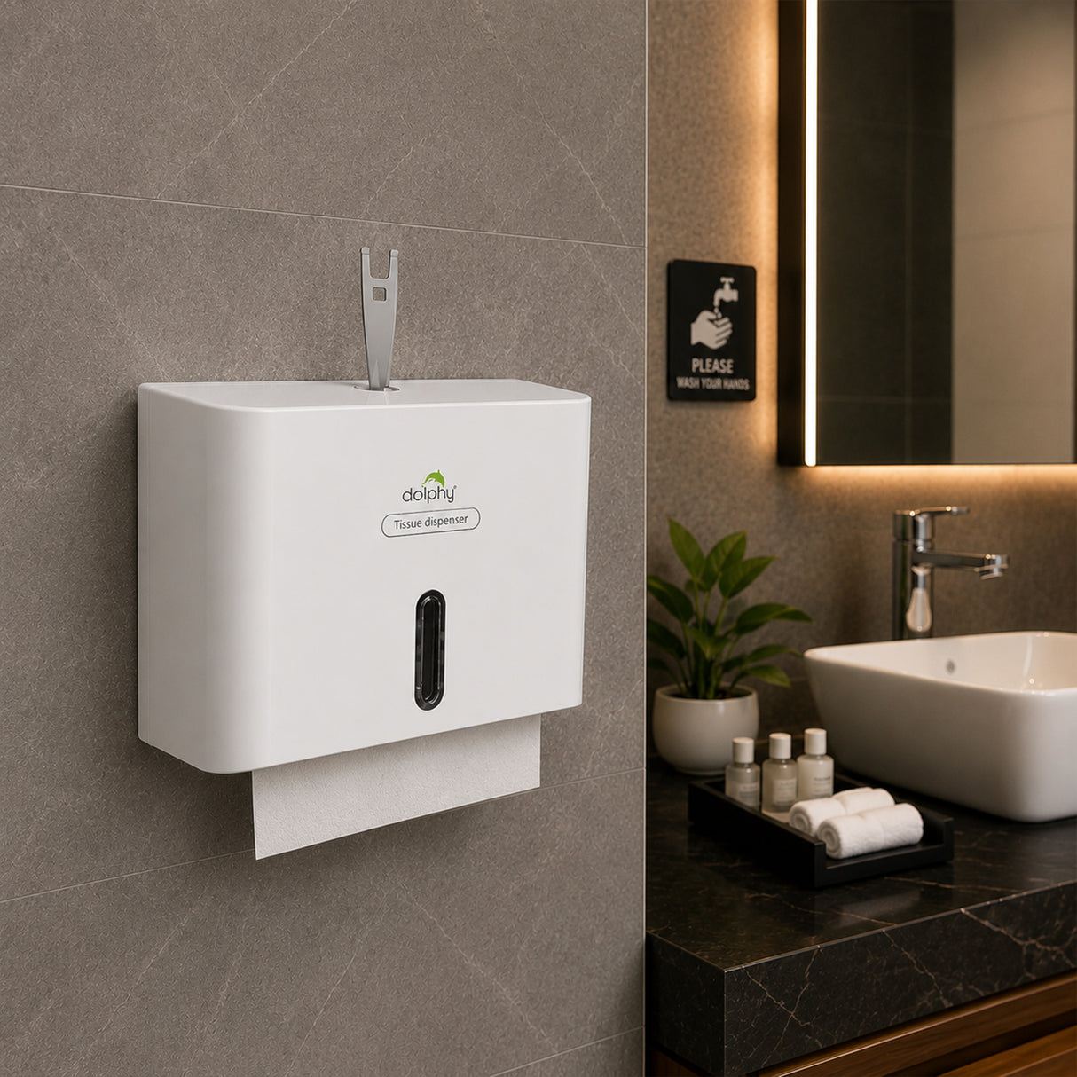 Dolphy Secure Lock Durable ABS Hand Paper Towel Dispenser - White