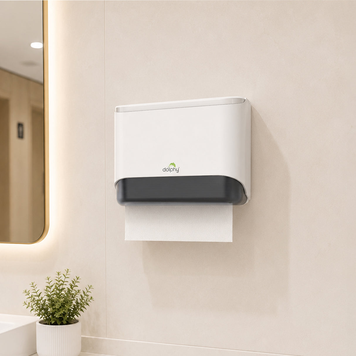 Dolphy Multifold ABS Paper Towel Dispenser – White, Lockable Wall Mount for M-Fold and Z-Fold Towels