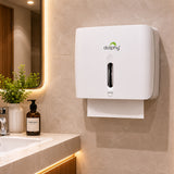 Dolphy Horizontal Slim ABS Paper Towel Dispenser – White, Lockable Wall Mount for Multi-Format Towels