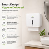 Dolphy Horizontal Slim ABS Paper Towel Dispenser – White, Lockable Wall Mount for Multi-Format Towels