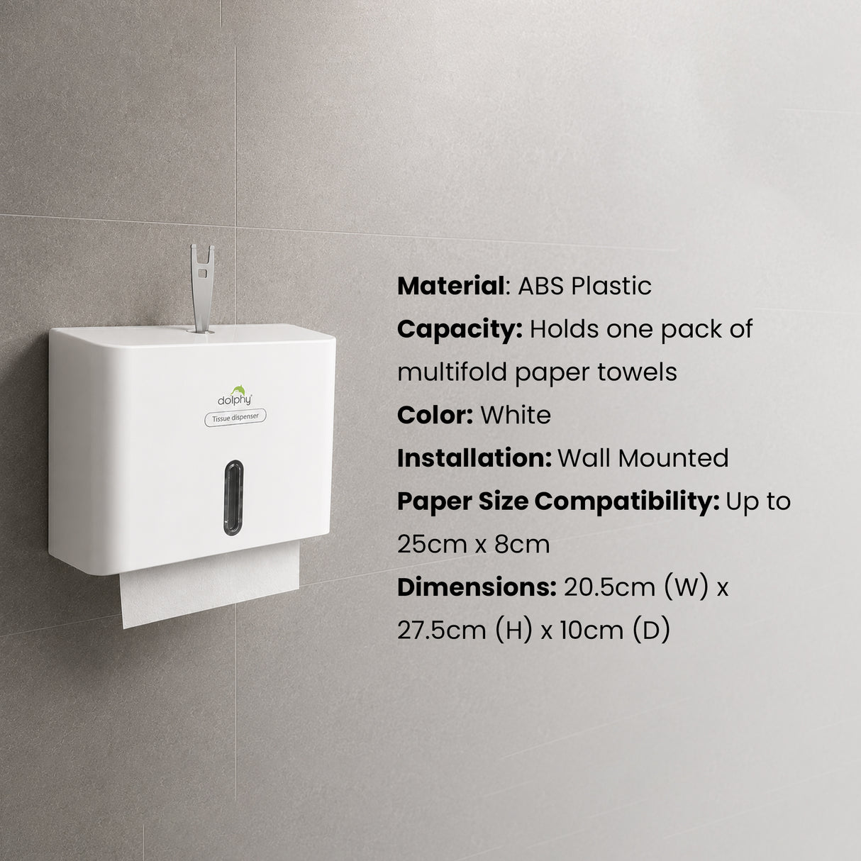 Dolphy Secure Lock Durable ABS Hand Paper Towel Dispenser - White