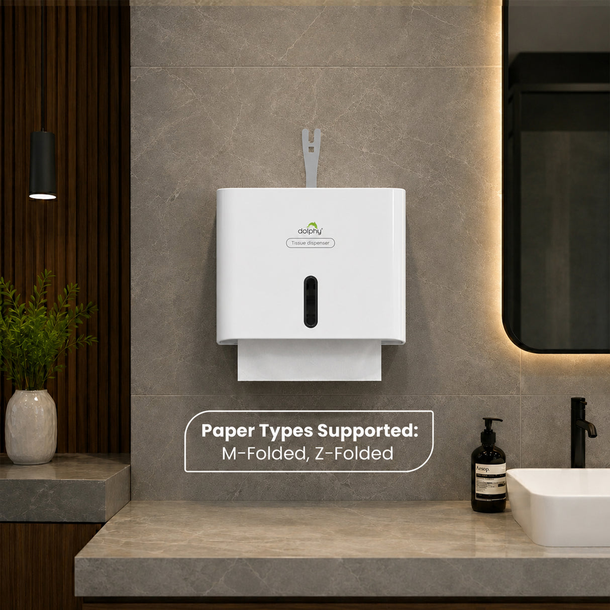 Dolphy Secure Lock Durable ABS Hand Paper Towel Dispenser - White