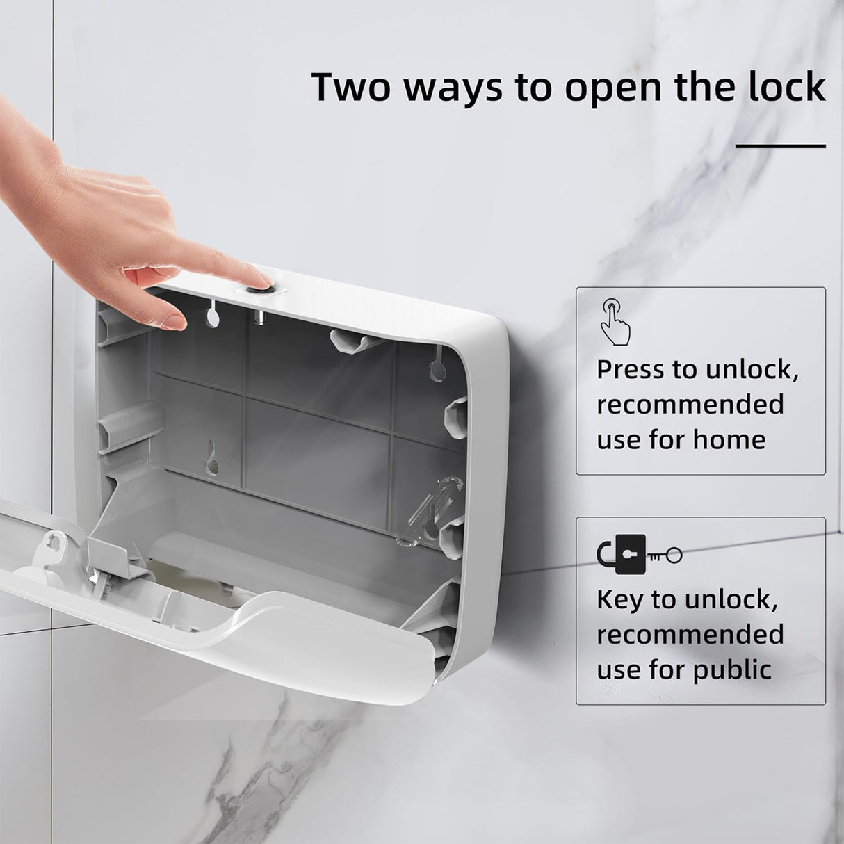 Dolphy Horizontal Slim ABS Paper Towel Dispenser – White, Lockable Wall Mount for Multi-Format Towels