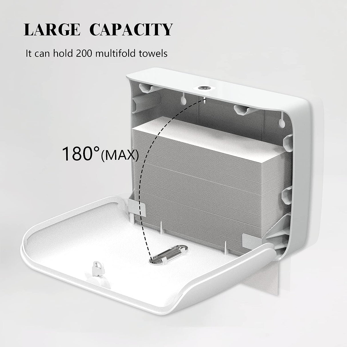 Dolphy Horizontal Slim ABS Paper Towel Dispenser – White, Lockable Wall Mount for Multi-Format Towels