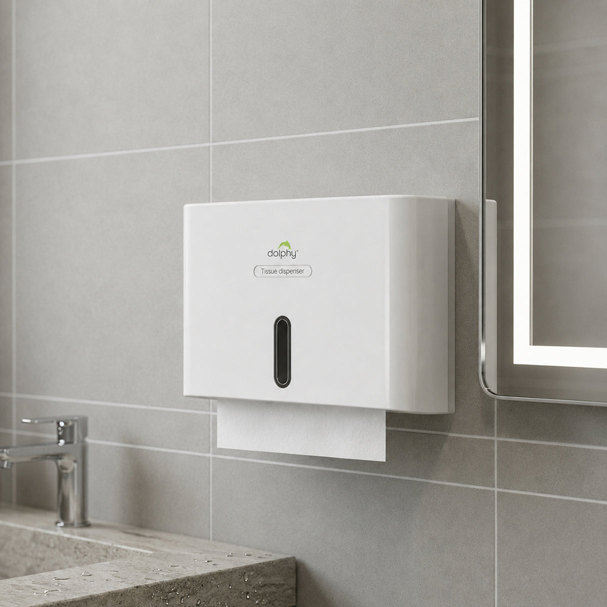 Dolphy Secure Lock Durable ABS Hand Paper Towel Dispenser - White