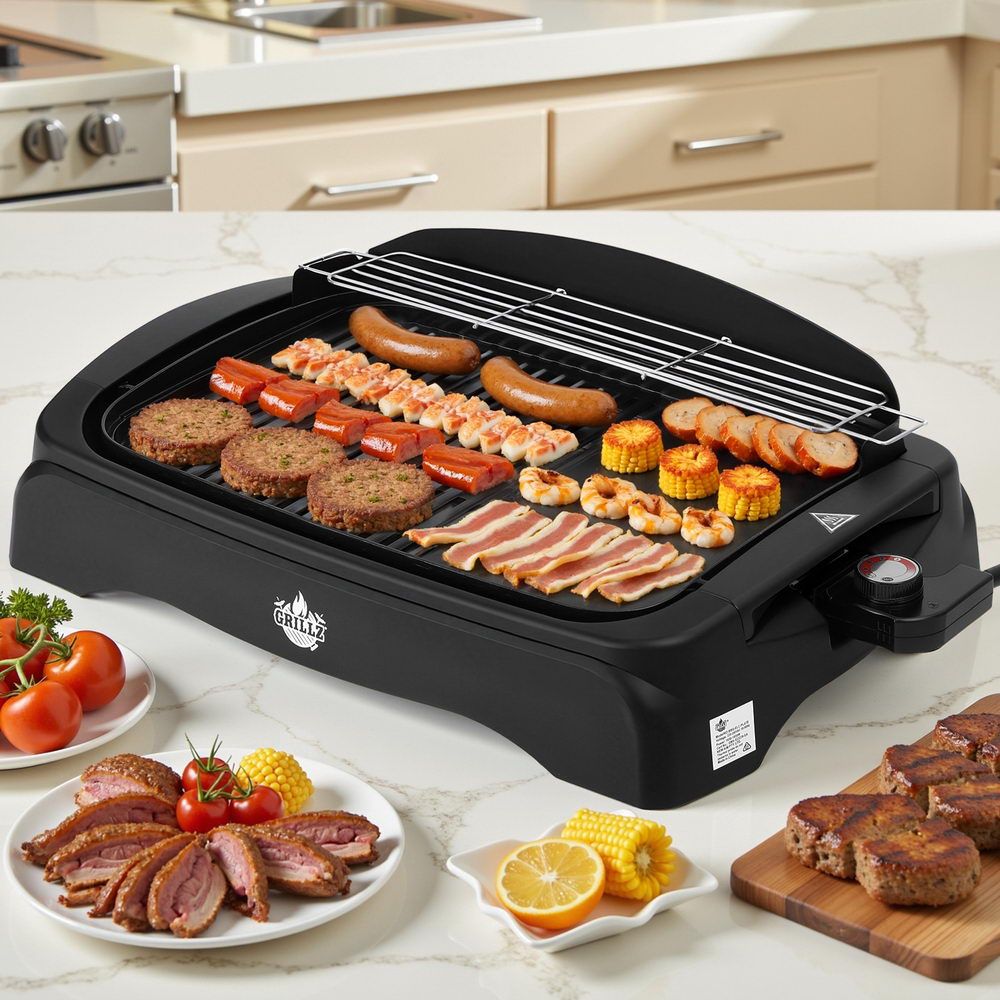 Grillz 1950W Electric BBQ Grill Non-stick Plate for Indoor Outdoor