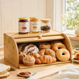 Artiss Bamboo Bread Box Bin Roll Top Kitchen Countertop Storage 45cm Natural