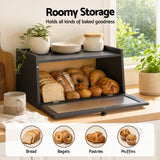 Artiss Bamboo Bread Box Kitchen Countertop Storage Clear Window Shelf 40cm Black