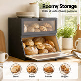 Artiss Bamboo Bread Box 2-Tier Kitchen Countertop Storage 40cm Black