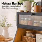 Artiss Bamboo Bread Box 2-Tier Kitchen Countertop Storage 40cm Black