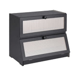Artiss Bamboo Bread Box 2-Tier Kitchen Countertop Storage 40cm Black