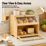 Artiss Bamboo Bread Box 2-Tier Kitchen Countertop Storage 39cm Natural