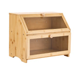 Artiss Bamboo Bread Box 2-Tier Kitchen Countertop Storage 39cm Natural