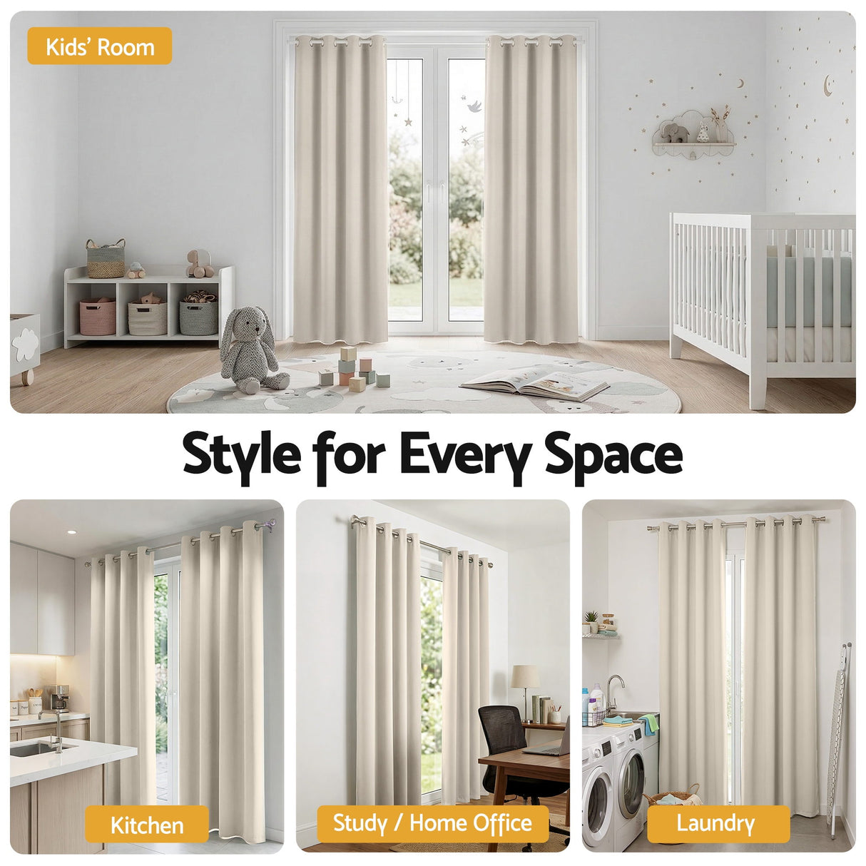 Artiss Blockout Curtains 2X 132x213cm Thermal Insulated Eyelet Drapes Beige