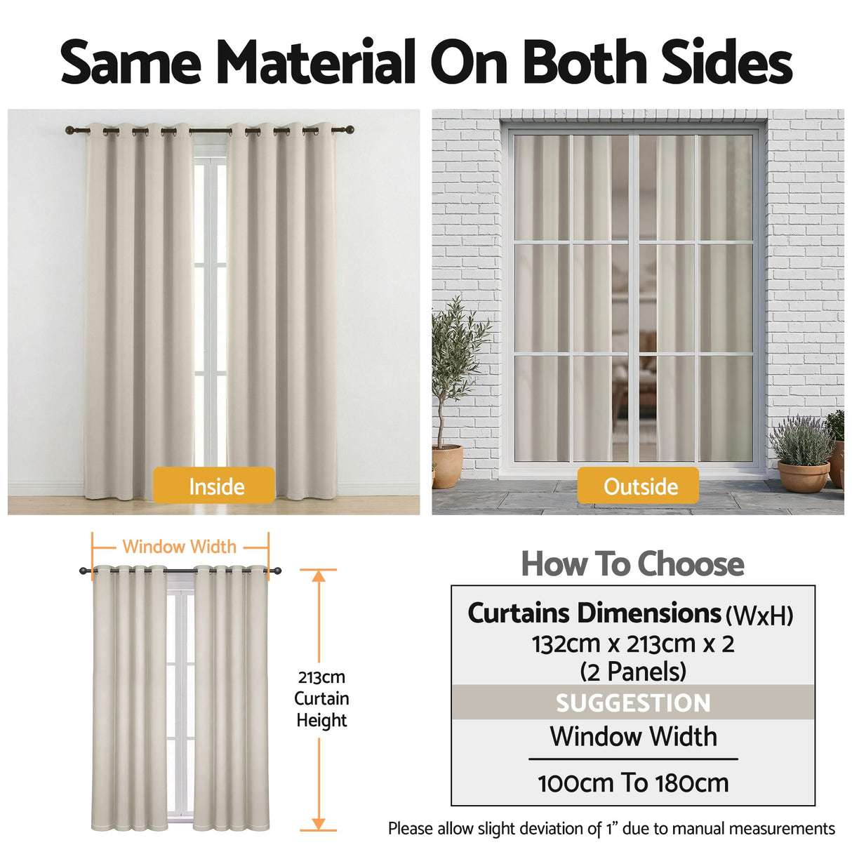 Artiss Blockout Curtains 2X 132x213cm Thermal Insulated Eyelet Drapes Beige