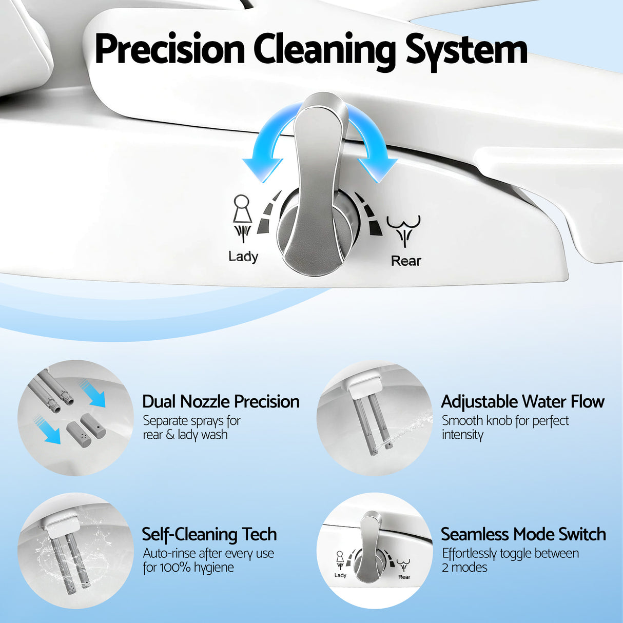 Cefito Non Electric Bidet Toilet Seat D-Shape Dual Nozzle Soft Close WaterMark DIY