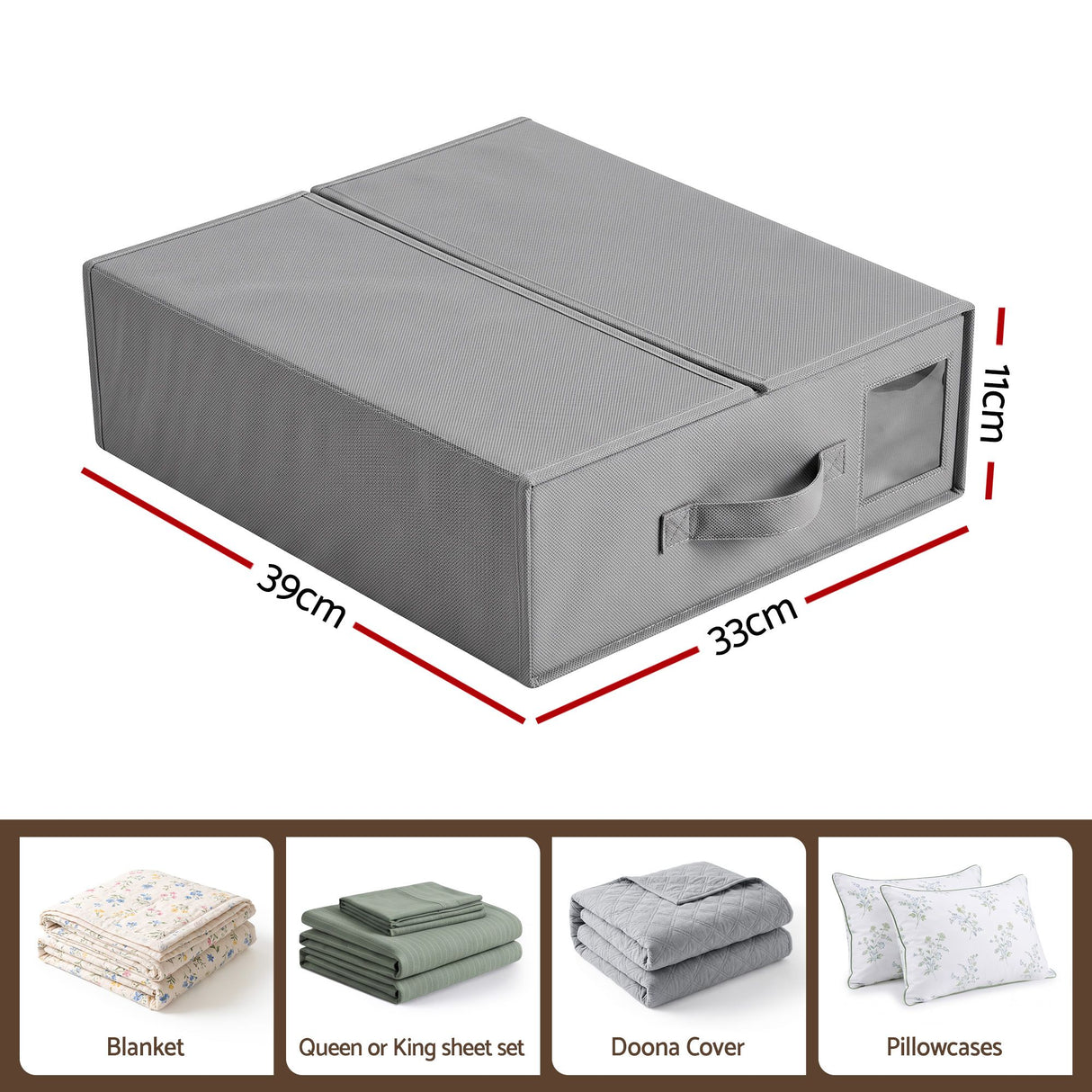 Artiss Bed Sheet Organisers Box Set 4Pcs Storage King Size Bedding Foldable Grey