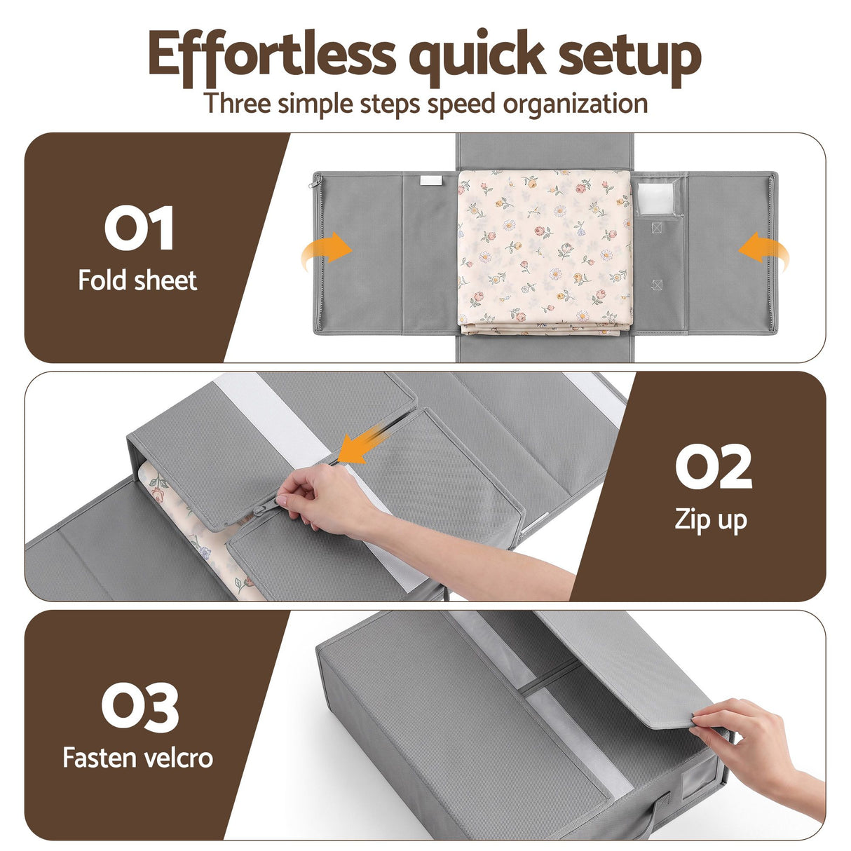 Artiss Bed Sheet Organisers Box Set 4Pcs Storage King Size Bedding Foldable Grey