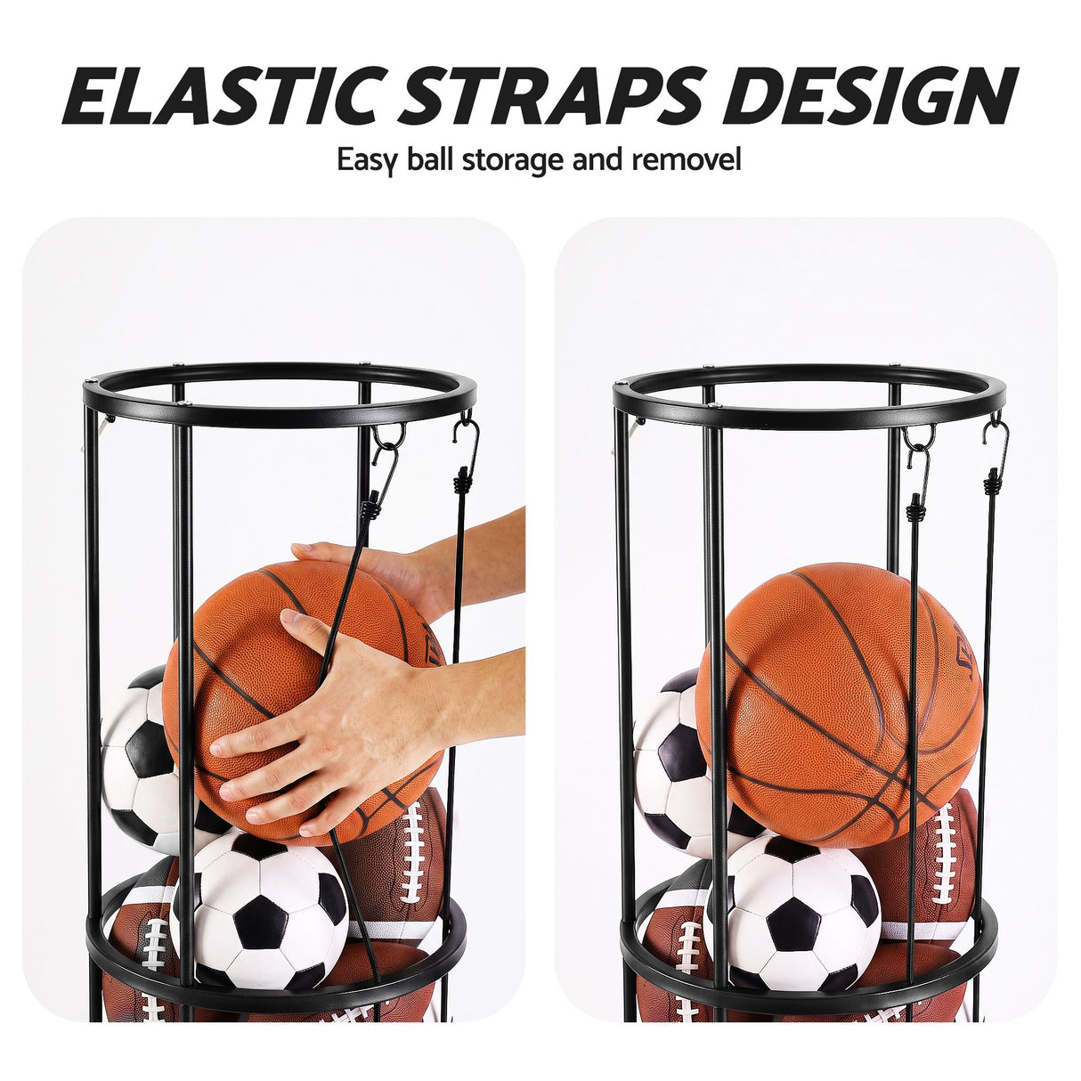 Everfit Vertical Ball Storage Rack with Wheels Sports Equipment Organiser