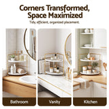 Artiss Bathroom Corner Shelf Countertop Organiser Vanity Storage Rack White Gold