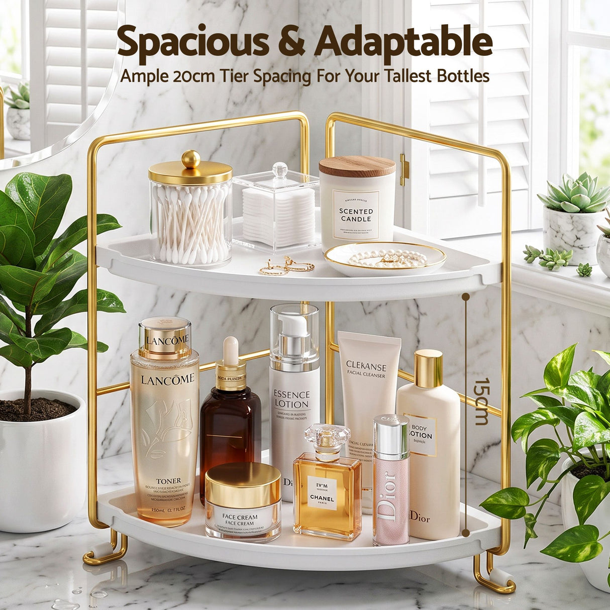 Artiss Bathroom Corner Shelf Countertop Organiser Vanity Storage Rack White Gold