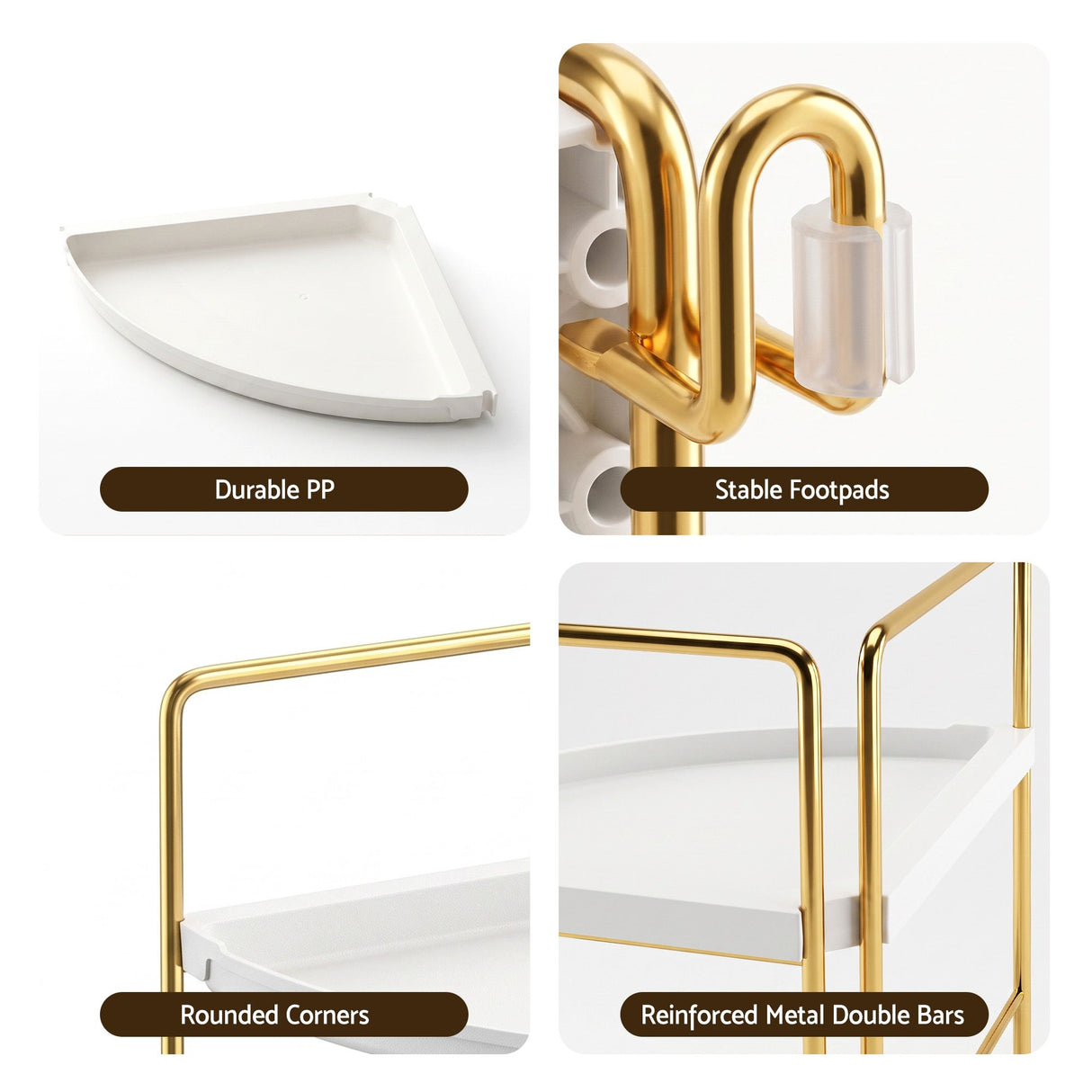 Artiss Bathroom Corner Shelf Countertop Organiser Vanity Storage Rack White Gold