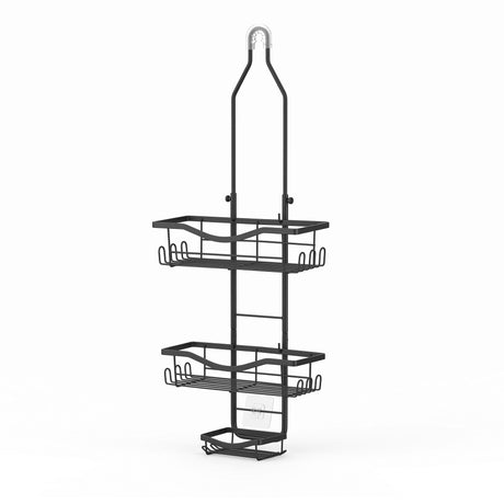 Black hanging organiser over head.