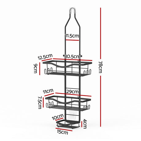 Black hanging organiser over head.