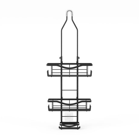 Black hanging organiser over head.